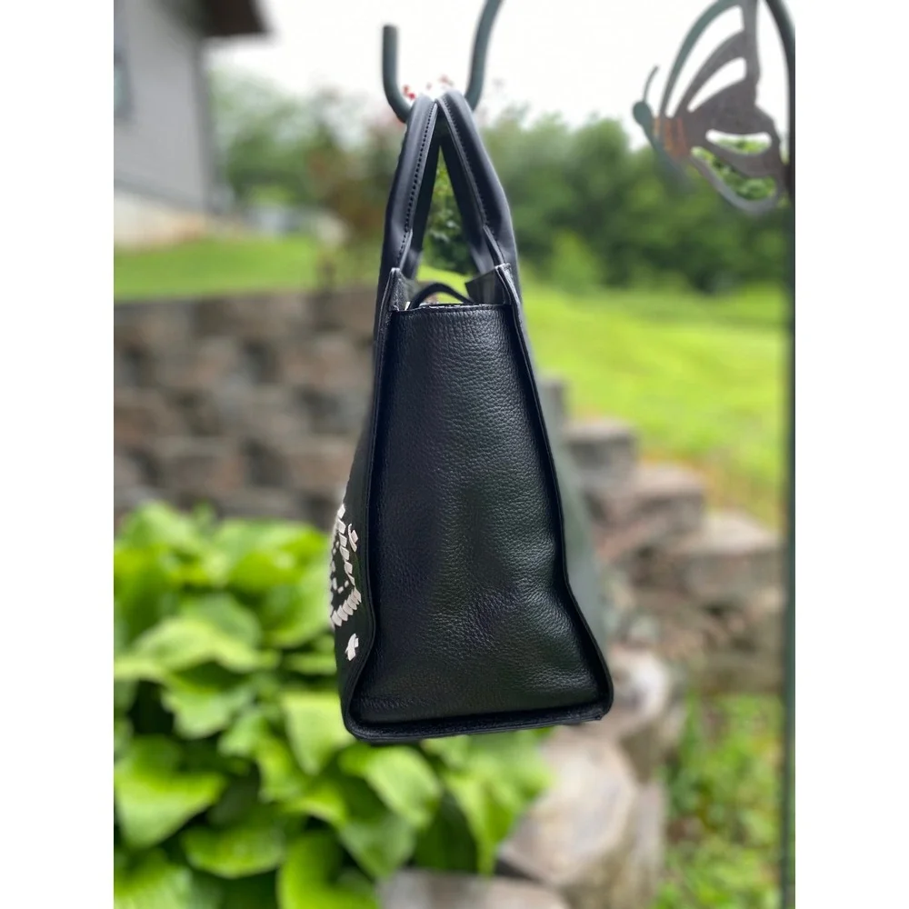 Kate Spade Flynn Street Bag Black Designer Satchel Structured Woven Aztec Detail